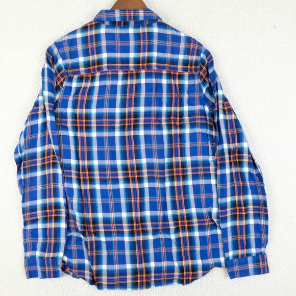 Super Dry Shirt Womens 12 Blue Red Plaid Button Up Long Sleeve Colorful - Picture 4 of 10